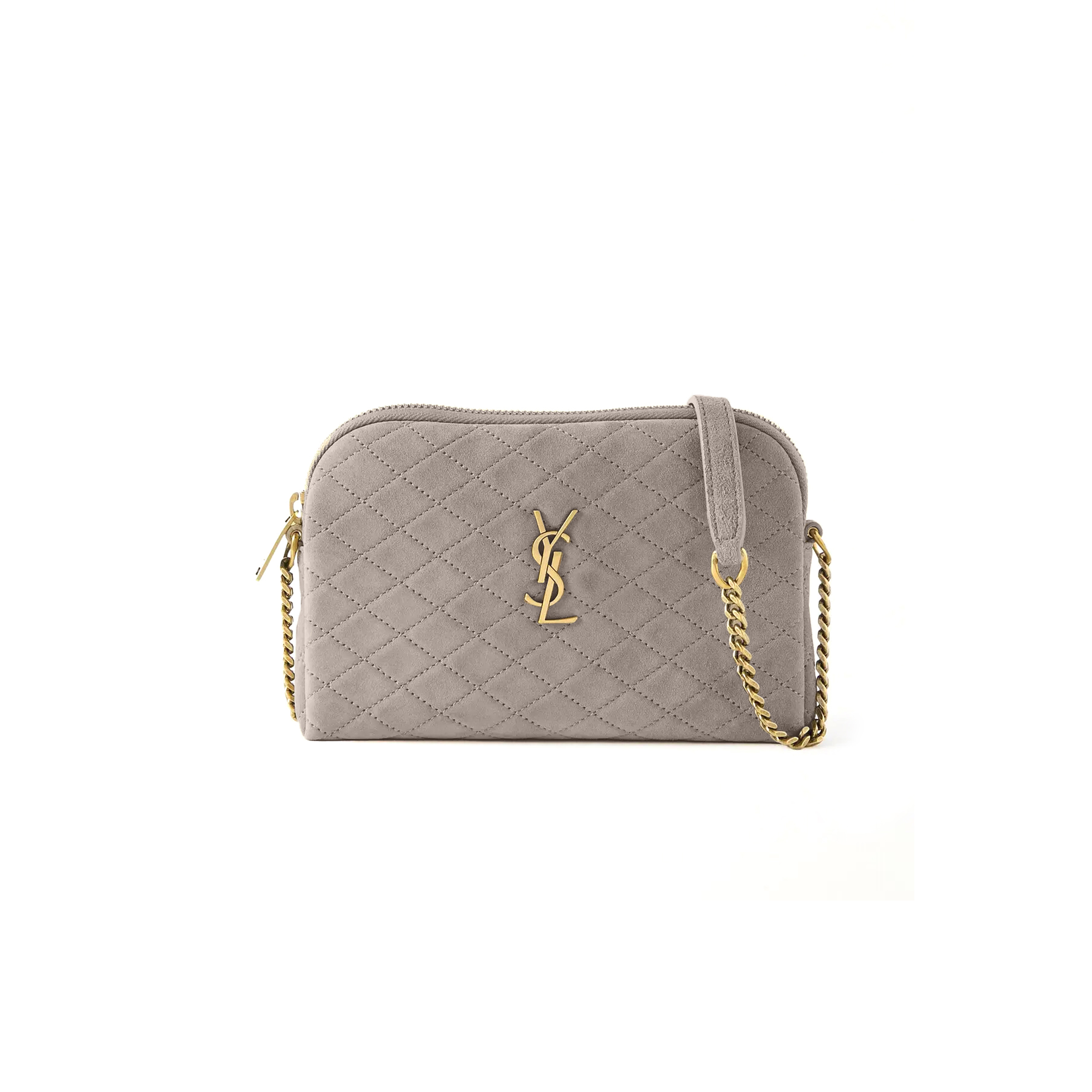 YSL GABY ZIPPED POUCH IN MATT GOLD QUILTED SUEDE 733667402924 (19*13*3.5cm)